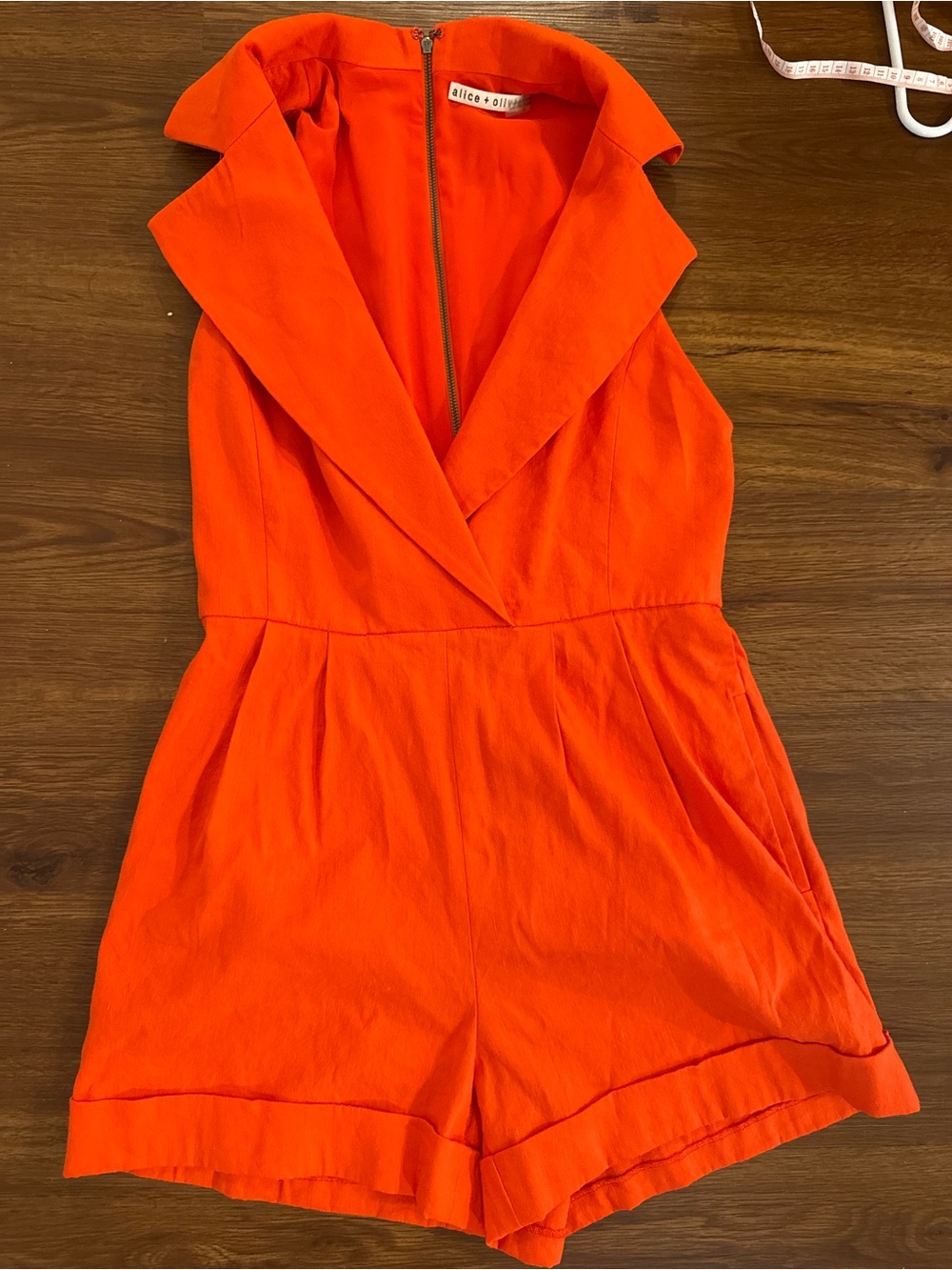 Alice + Olivia Bright Orange Sleeveless Collared One-Piece Romper